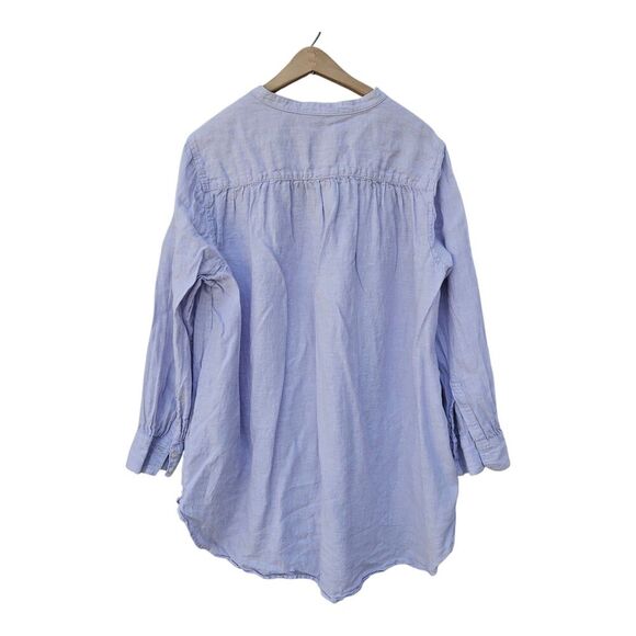 Lands End Linen Button Down Tunic Shirt 1X Long Sleeve Pockets Pastel Lilac - Picture 2 of 9